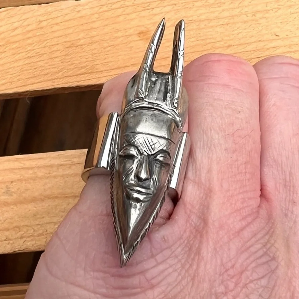 - Warrior King Mask Stainless Steel Ring! EUC!